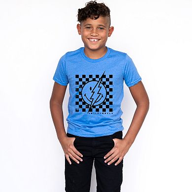 SmileyWorld Checkered Lightning Distressed - Youth Short Sleeve Graphic T-Shirt