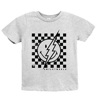 SmileyWorld Checkered Lightning Distressed - Youth Short Sleeve Graphic T-Shirt