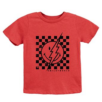 SmileyWorld Checkered Lightning Distressed - Youth Short Sleeve Graphic T-Shirt