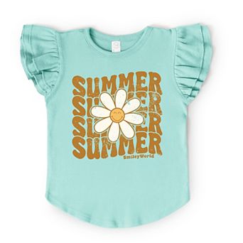 SmileyWorld Summer Wave Stacked - Flutter Sleeve Graphic T-Shirt