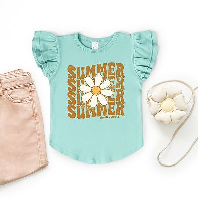 SmileyWorld Summer Wave Stacked - Flutter Sleeve Graphic T-Shirt