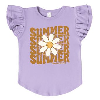 SmileyWorld Summer Wave Stacked - Flutter Sleeve Graphic T-Shirt