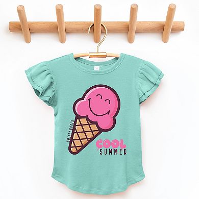 SmileyWorld Cool Summer Ice Cream Pink - Flutter Sleeve Graphic T-Shirt