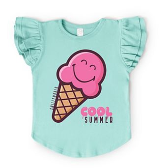 SmileyWorld Cool Summer Ice Cream Pink - Flutter Sleeve Graphic T-Shirt