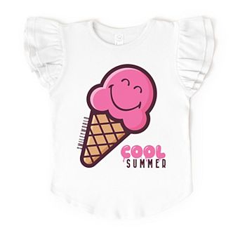 SmileyWorld Cool Summer Ice Cream Pink - Flutter Sleeve Graphic T-Shirt