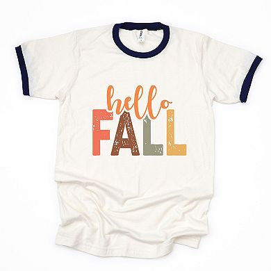Hello Fall Cursive Block - Women's Ringer Graphic T-Shirt
