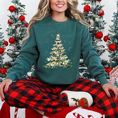 Watercolor Christmas Tree Sparkle - Womens Garment Dyed Sweatshirt