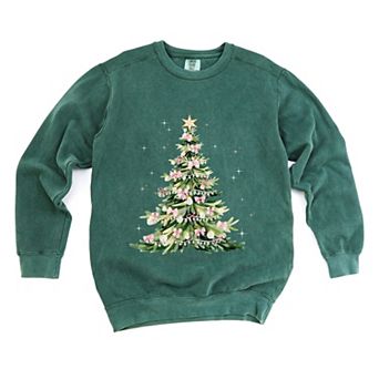 Watercolor Christmas Tree Sparkle - Womens Garment Dyed Sweatshirt