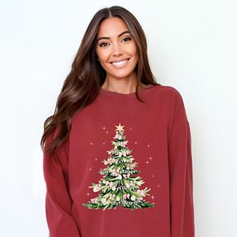 Watercolor Christmas Tree Sparkle - Womens Garment Dyed Sweatshirt