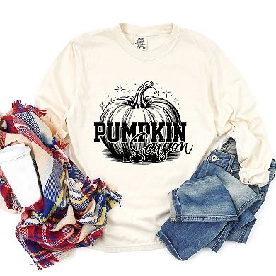 Pumpkin Season Sparkles Distressed - Women's Garment Dyed Long Sleeve Graphic T-Shirt