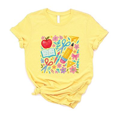 Watercolor Teacher Apple Collage - Womens Short Sleeve Tee