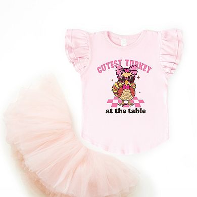 Cutest Turkey At The Table - Flutter Sleeve Graphic T-Shirt