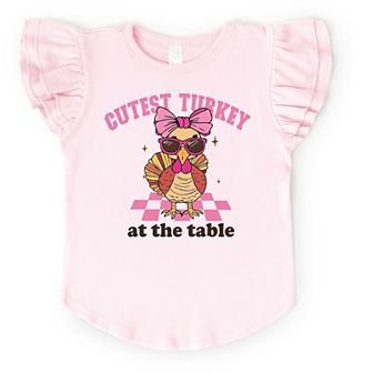 Cutest Turkey At The Table - Flutter Sleeve Graphic T-Shirt