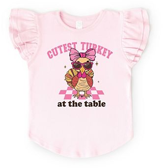 Cutest Turkey At The Table - Flutter Sleeve Graphic T-Shirt
