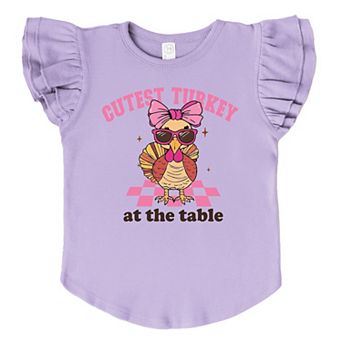 Cutest Turkey At The Table - Flutter Sleeve Graphic T-Shirt