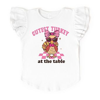 Cutest Turkey At The Table - Flutter Sleeve Graphic T-Shirt