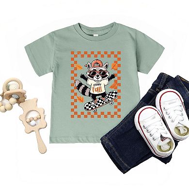 Happy Fall Racoon Skater - Toddler Short Sleeve Graphic T-Shirt