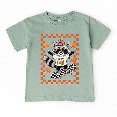 Happy Fall Racoon Skater - Toddler Short Sleeve Graphic T-Shirt