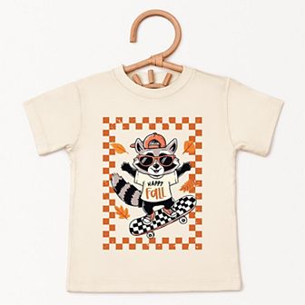 Happy Fall Racoon Skater - Toddler Short Sleeve Graphic T-Shirt
