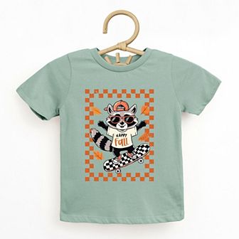Happy Fall Racoon Skater - Toddler Short Sleeve Graphic T-Shirt