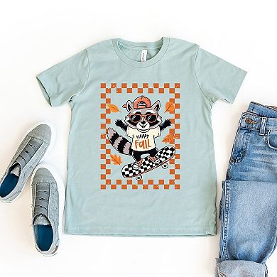 Happy Fall Racoon Skater - Youth Short Sleeve Graphic T-Shirt