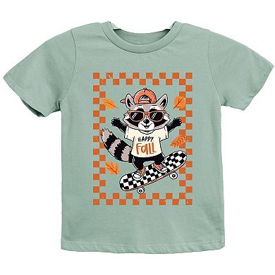 Happy Fall Racoon Skater - Youth Short Sleeve Graphic T-Shirt