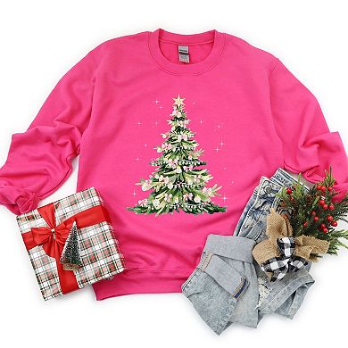 Watercolor Christmas Tree Sparkle - Womens Sweatshirt