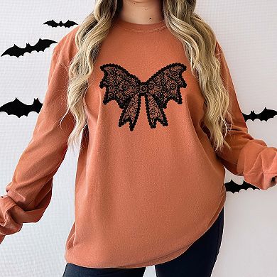 Lace Bow - Women's Garment Dyed Long Sleeve Graphic T-Shirt