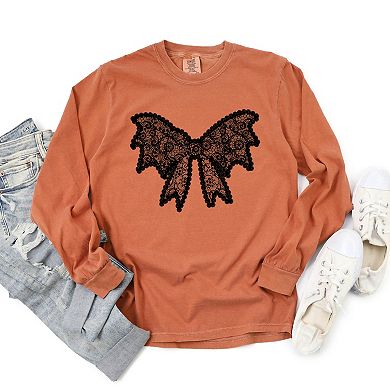 Lace Bow - Women's Garment Dyed Long Sleeve Graphic T-Shirt