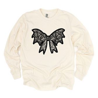 Lace Bow - Women's Garment Dyed Long Sleeve Graphic T-Shirt