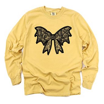 Lace Bow - Women's Garment Dyed Long Sleeve Graphic T-Shirt