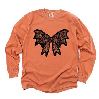 Lace Bow - Women's Garment Dyed Long Sleeve Graphic T-Shirt