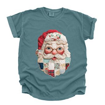 Santa Face Patchwork Print - Women's Garment Dyed Tee