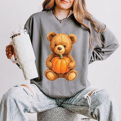 Watercolor Pumpkin Bear - Womens Lightweight Garment Dyed Sweatshirt