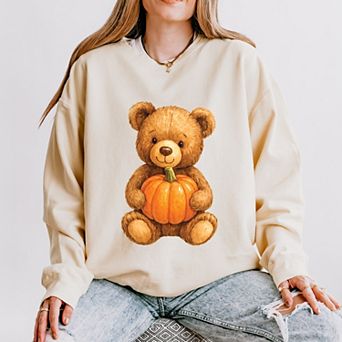 Watercolor Pumpkin Bear - Womens Lightweight Garment Dyed Sweatshirt