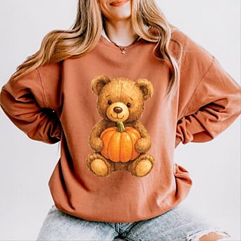 Watercolor Pumpkin Bear - Womens Lightweight Garment Dyed Sweatshirt