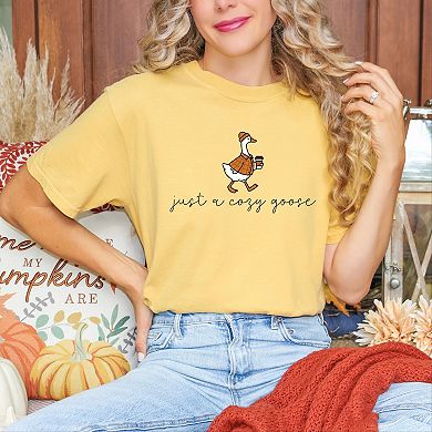 Just A Cozy Goose Plaid - Women's Garment Dyed Graphic T-Shirt
