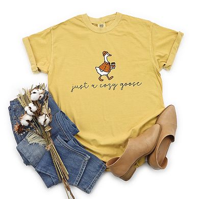 Just A Cozy Goose Plaid - Women's Garment Dyed Graphic T-Shirt
