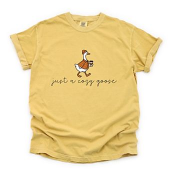Just A Cozy Goose Plaid - Women's Garment Dyed Graphic T-Shirt