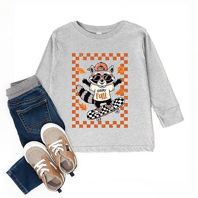 Happy Fall Racoon Skater - Toddler Long Sleeve Graphic Tee