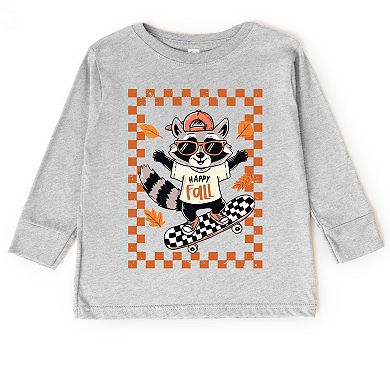 Happy Fall Racoon Skater - Toddler Long Sleeve Graphic Tee