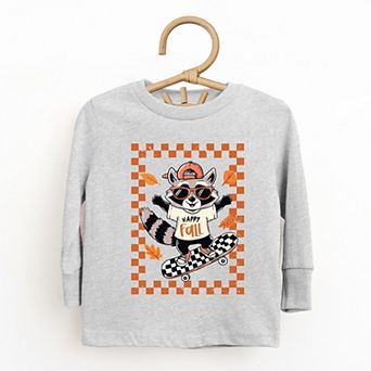Happy Fall Racoon Skater - Toddler Long Sleeve Graphic Tee