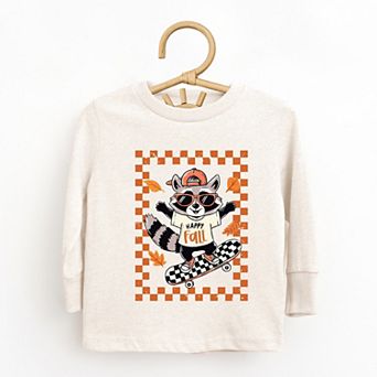Happy Fall Racoon Skater - Toddler Long Sleeve Graphic Tee