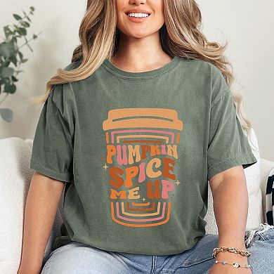 Pumpkin Spice Me Up Cup - Women's Garment Dyed Graphic T-Shirt