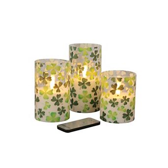 Fitz & Floyd Shamrock 3 pk LED Wax Filled Pillar Candles
