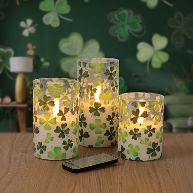 Fitz & Floyd Shamrock 3-pk. LED Wax Filled Pillar Candles
