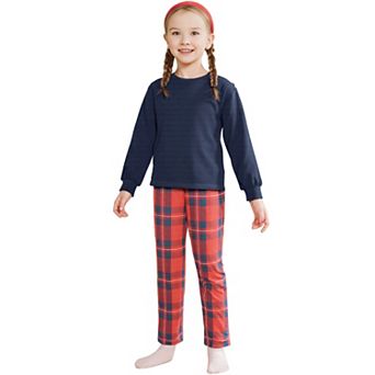 Children's Matching Long Sleeve Top with Plaid Pants Family Pajama Sets