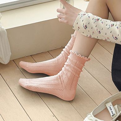 Women's Adorable Ruffled Lace-Up Socks Wicking Cotton for Casual Comfort 3 Pairs