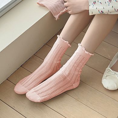 Women's Adorable Ruffled Lace-Up Socks Wicking Cotton for Casual Comfort 3 Pairs
