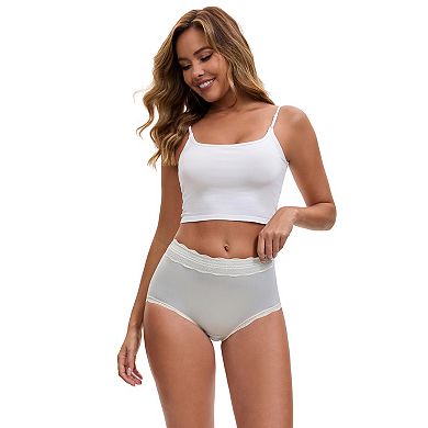 Women's High Waisted Lace Trim Briefs Cotton Full Coverage Underwear Panties
